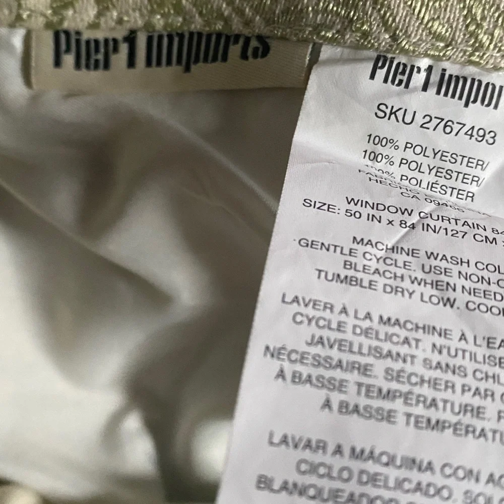 Pier 1 Imports Cream Sage Textured Paisley Grommet Elegant Curtain Panel 50x84”